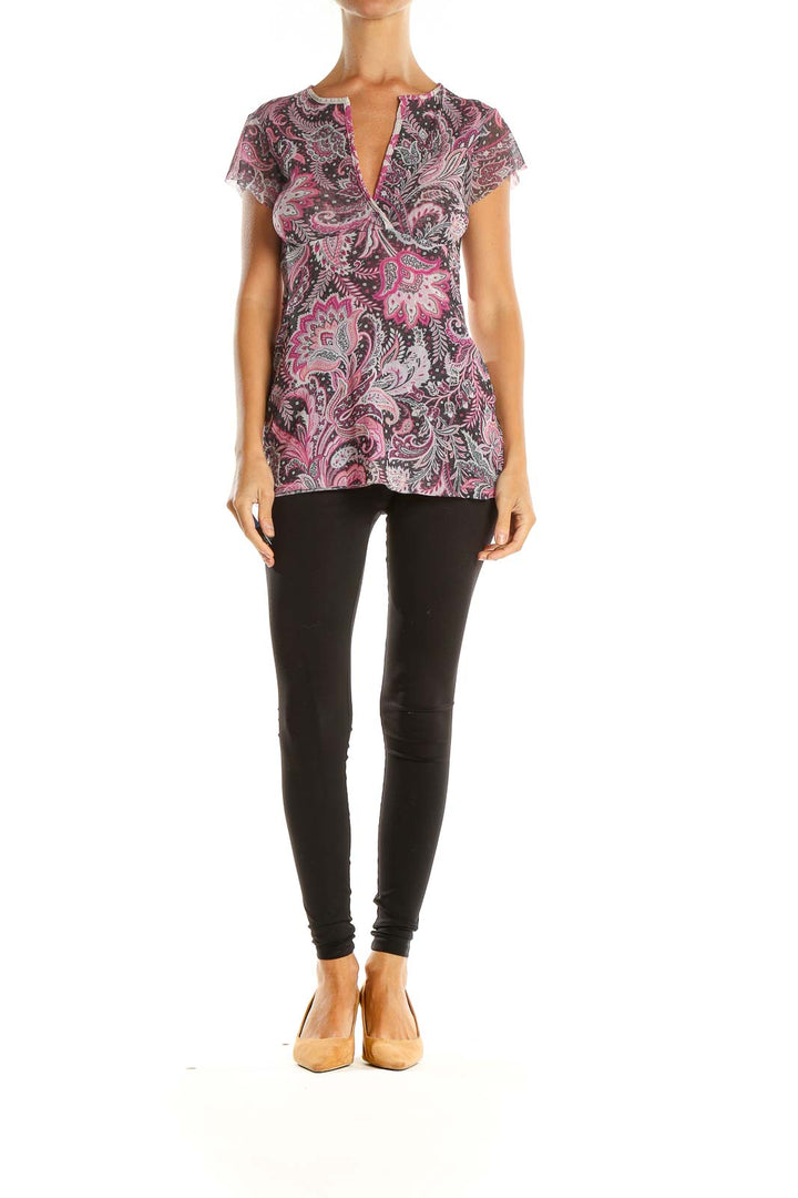 Pink Floral Print Retro Blouse