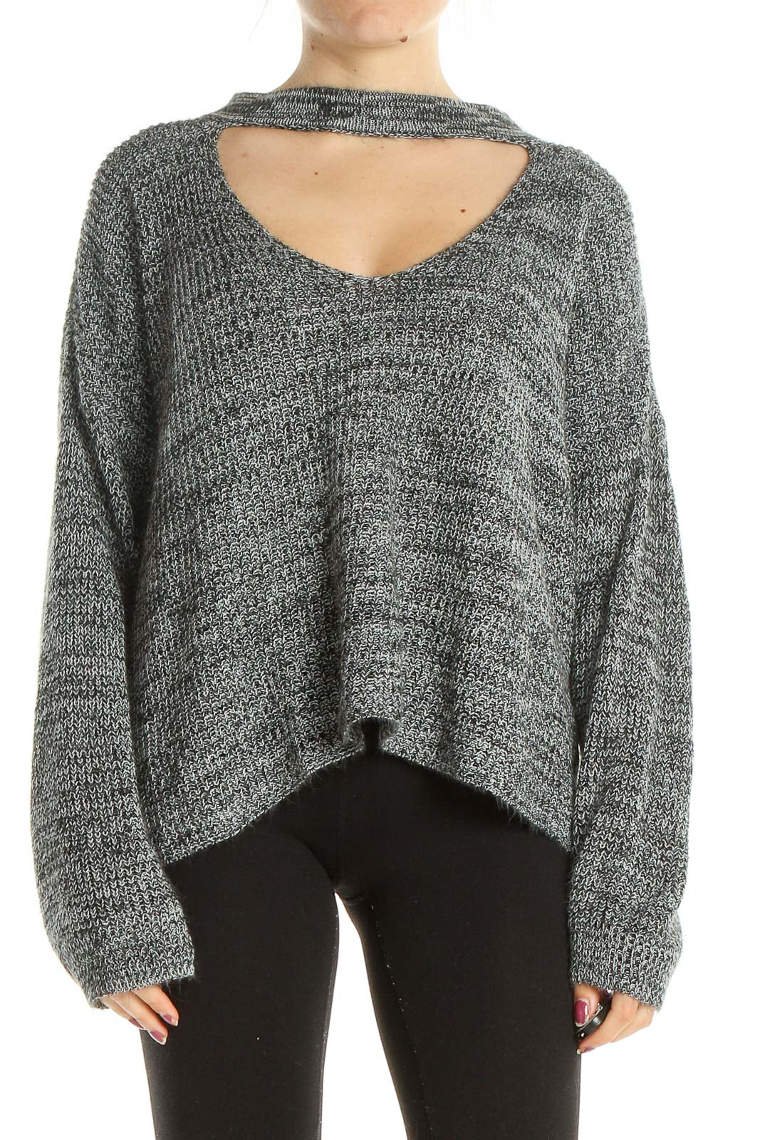 Gray Casual Cut Out Sweater
