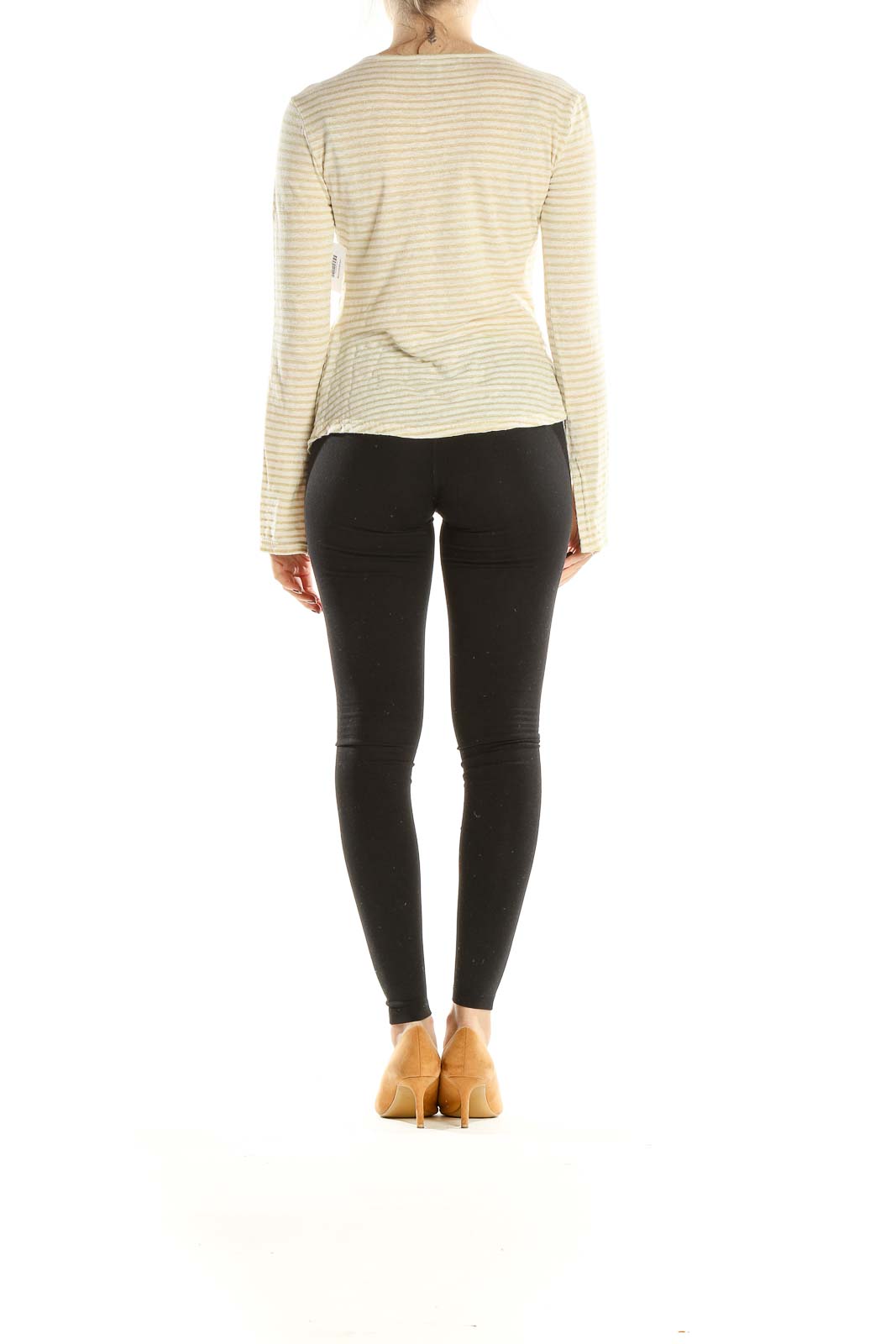Beige Yellow Striped Linen Casual Top