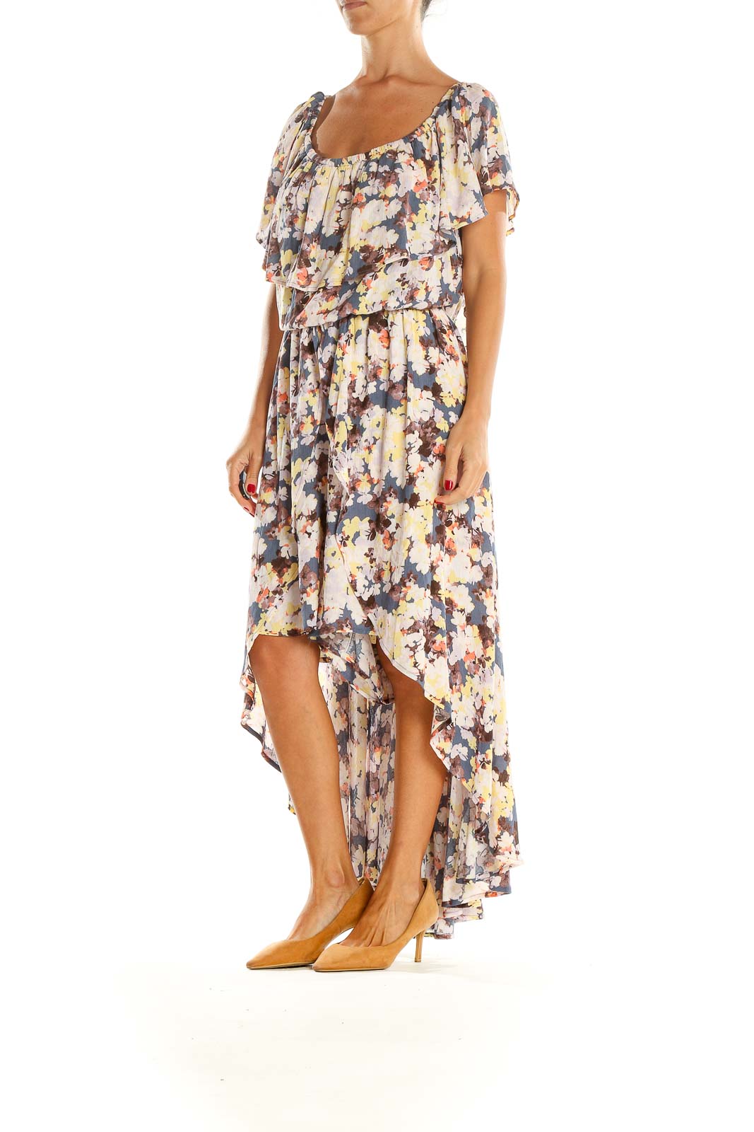 Multicolor Printed Day High-Low Dress