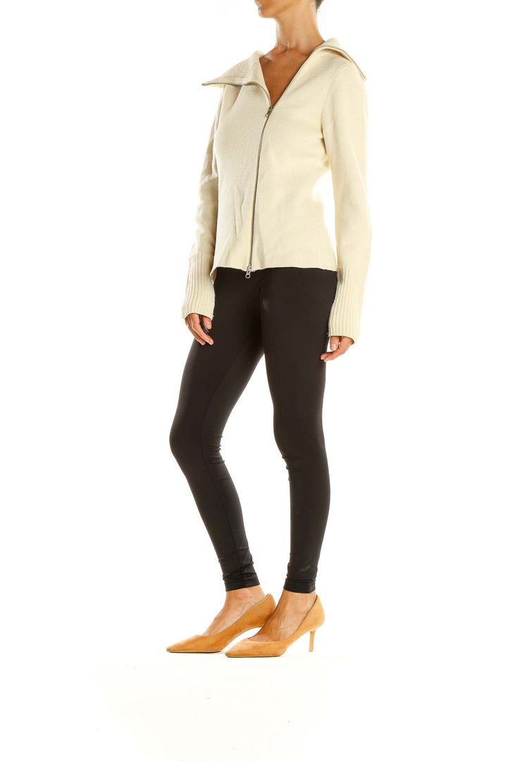 Beige Zip Up All Day Wear Sweater