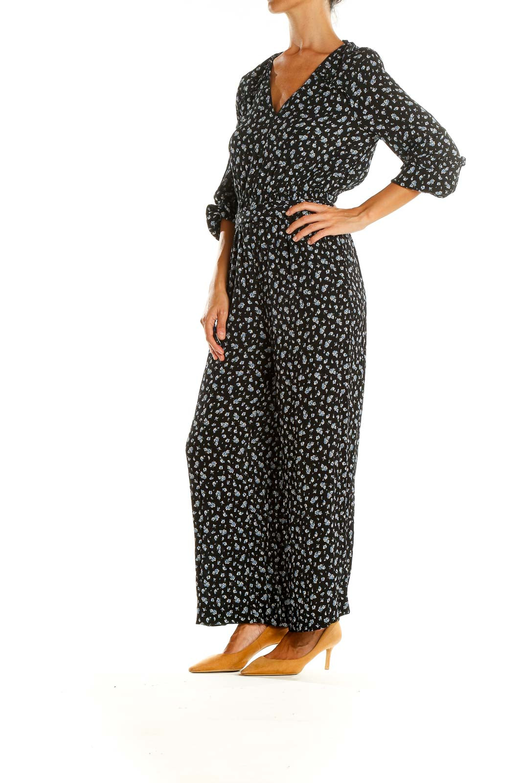Black Floral Print Jumpsuit