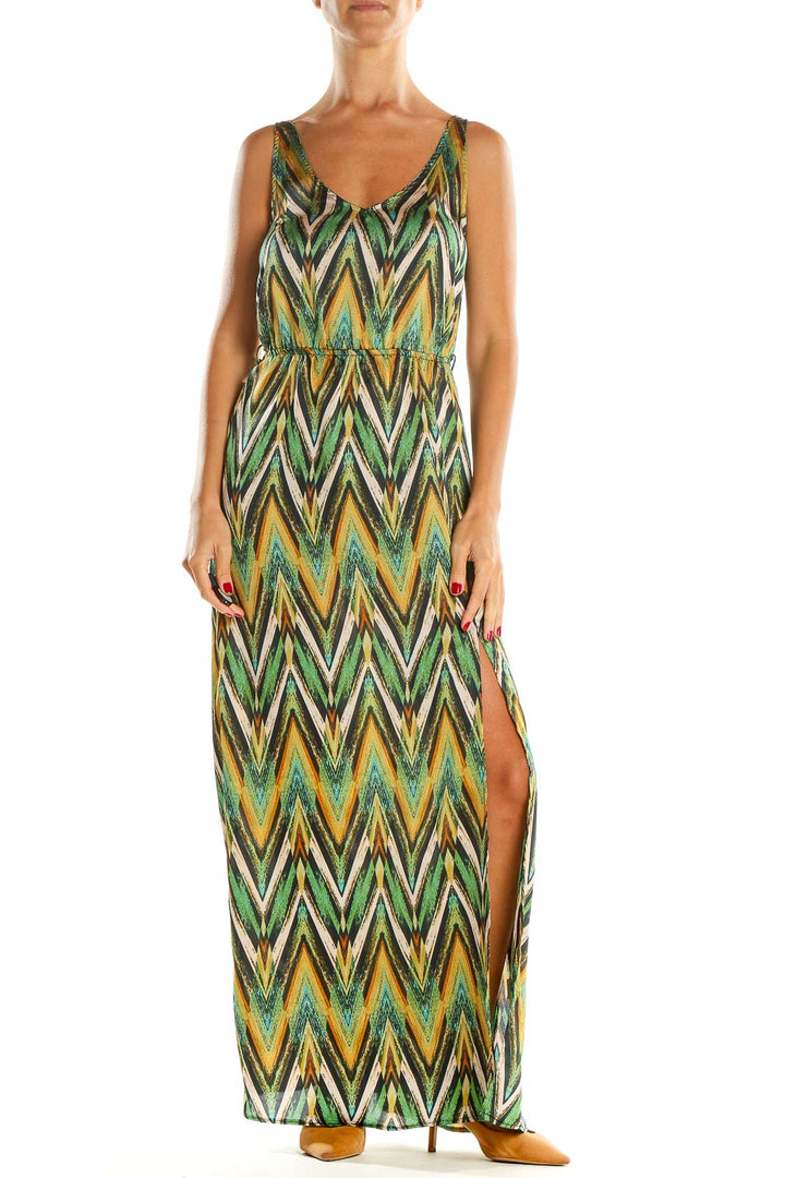 Green Chevron Holiday Column Dress