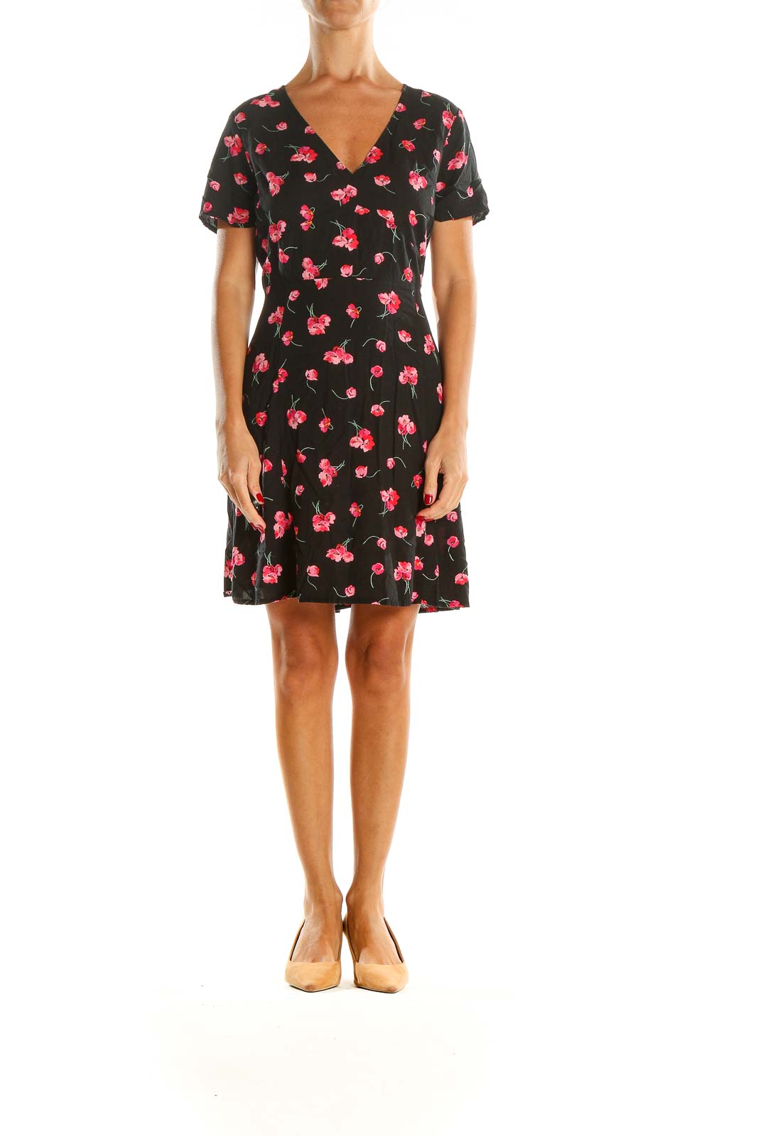 Black Floral Print Day Dress