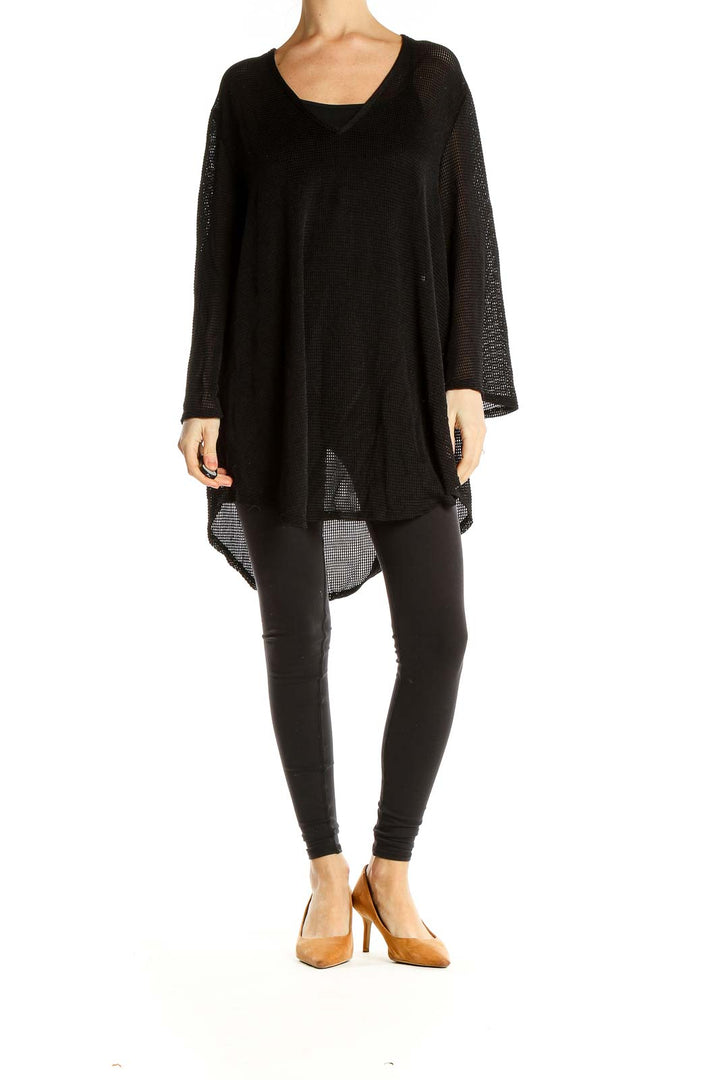 Front view of Jordan Taylor black mesh oversized tunic top