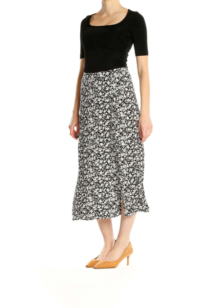 White Floral Print Casual Straight Skirt