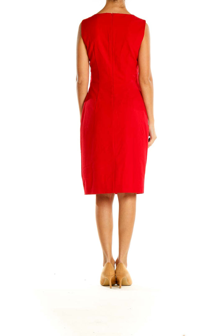 Red Textured Classic Sheath Dress