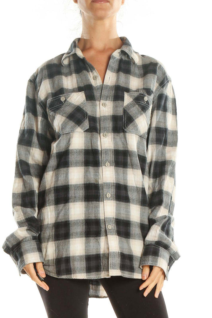 Beige Blue Casual Flannel