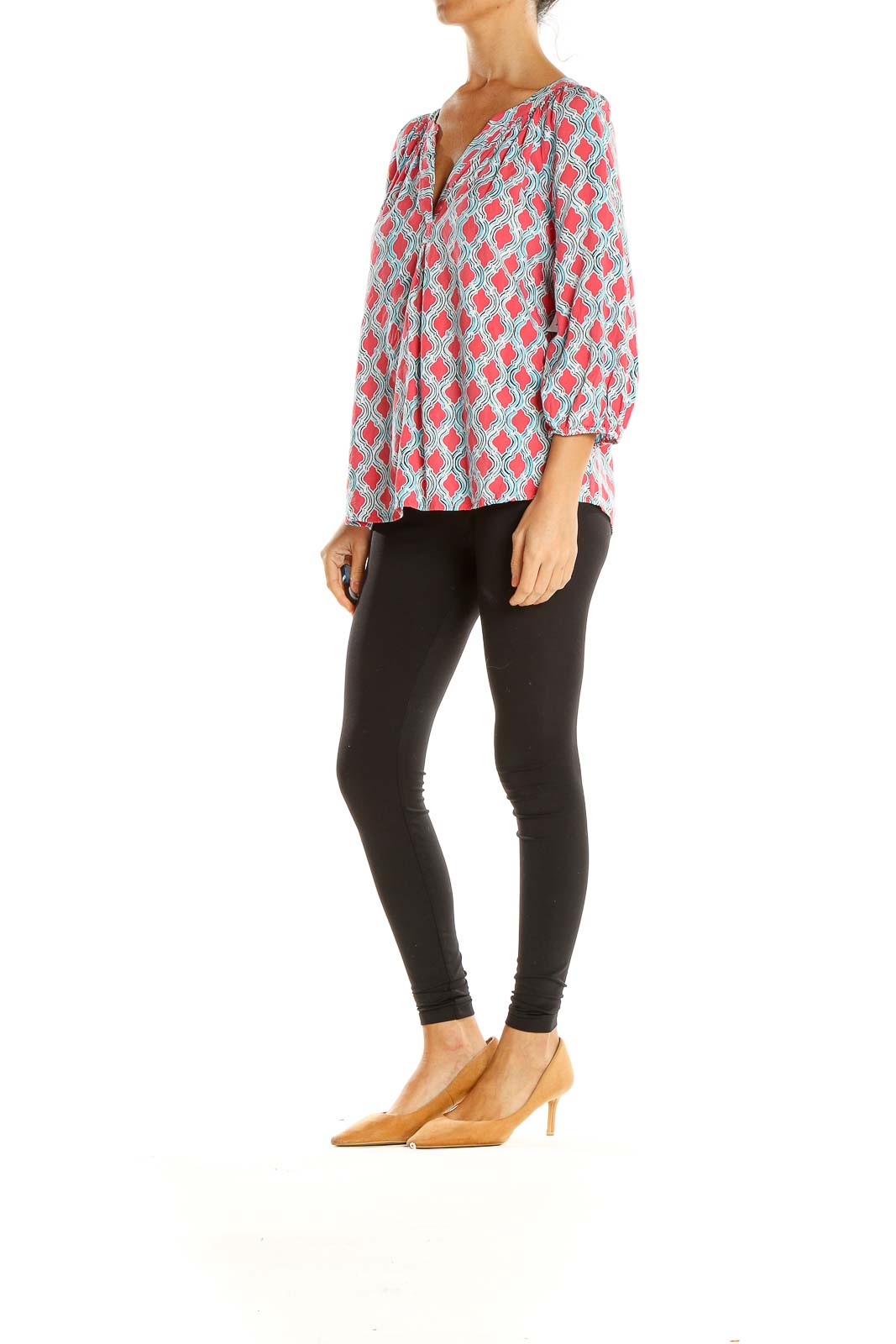 Red Blue Printed Brunch Blouse