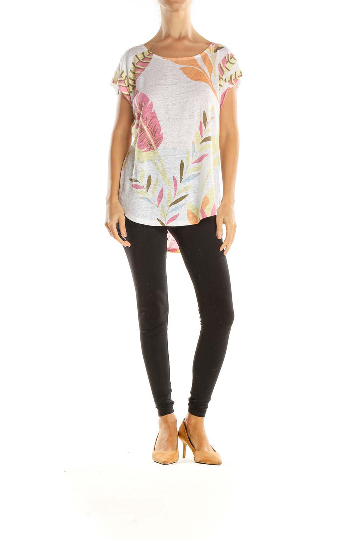 White Tropical Print Casual T-Shirt