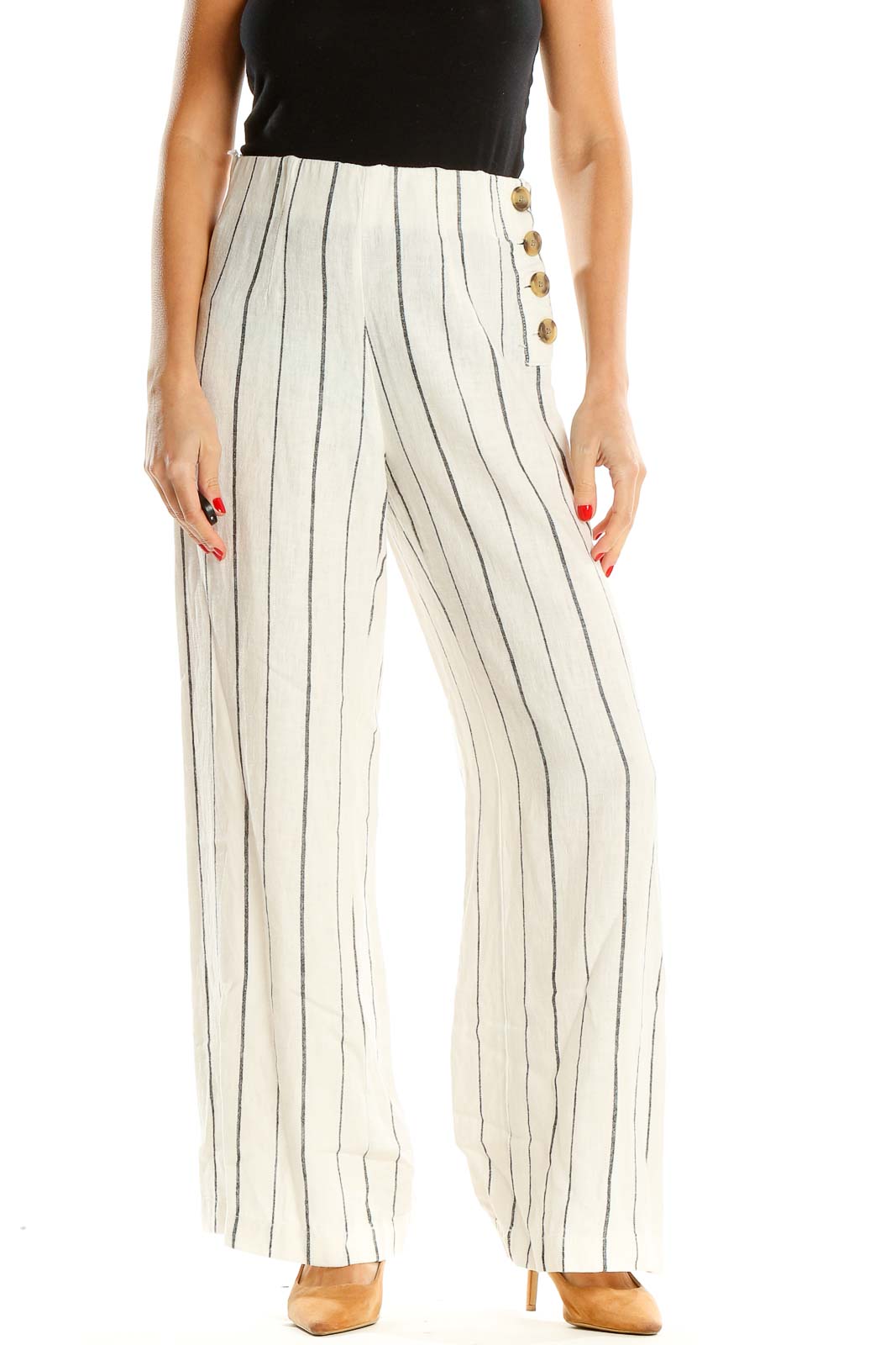 Beige Striped Casual Pants