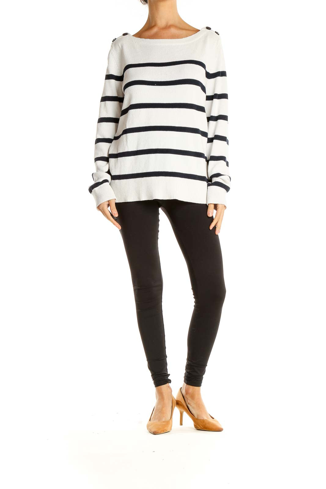 White Black Striped Classic Sweater