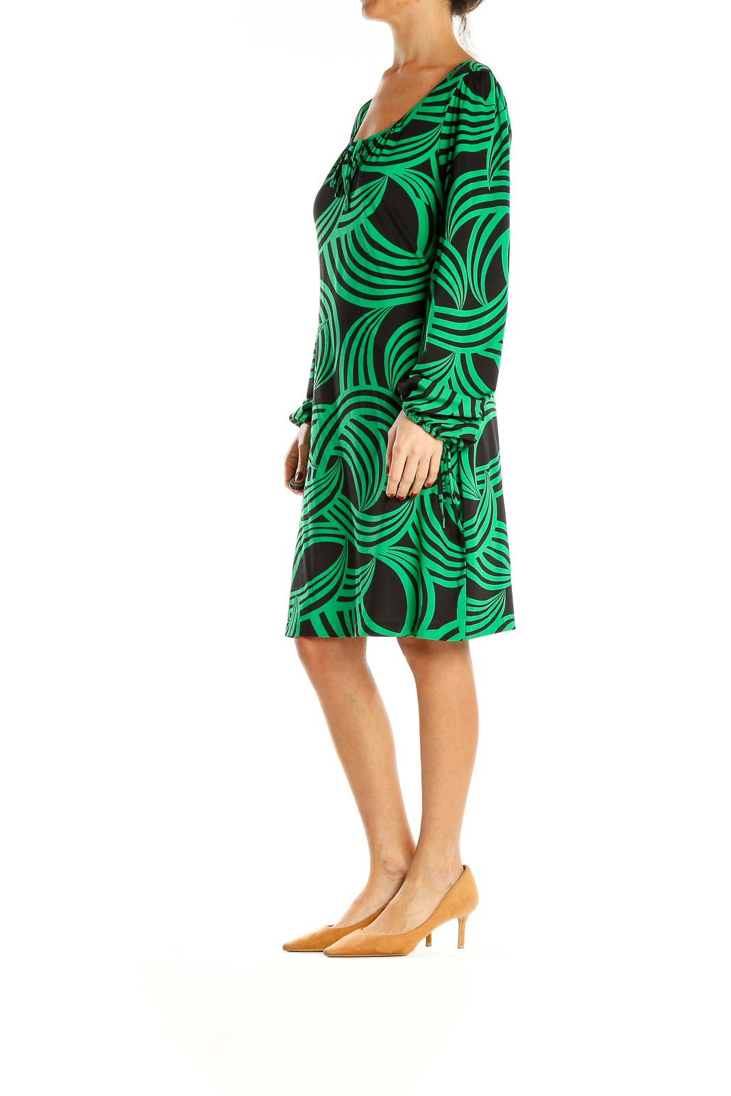 Green Black Graphic Print Retro Sheath Dress