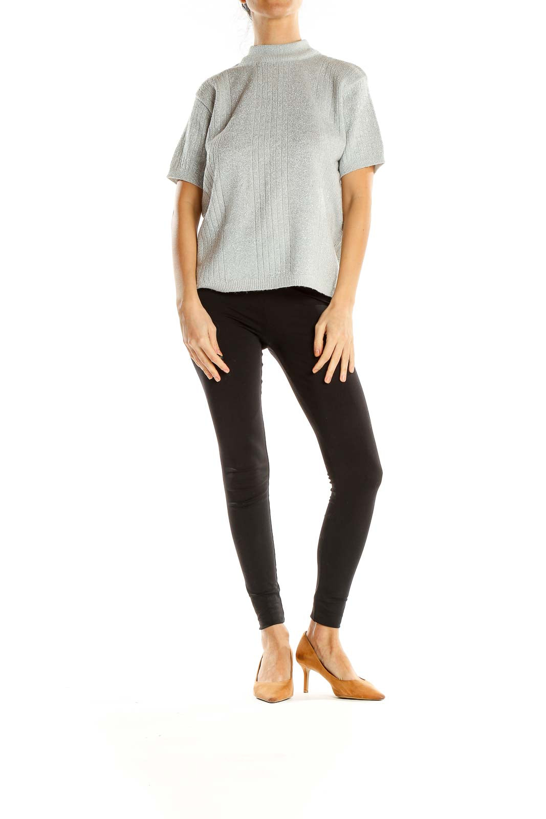 Gray Shimmer Woven Casual Top