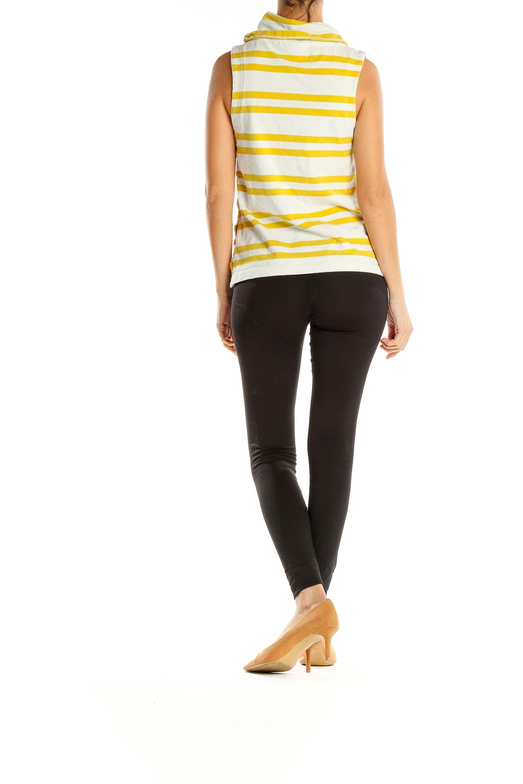 White Yellow Striped Casual Top