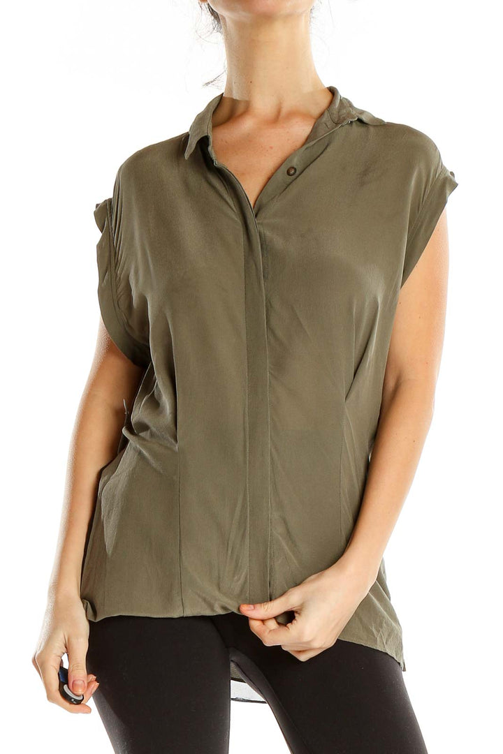 Green Colorblock Silk Top