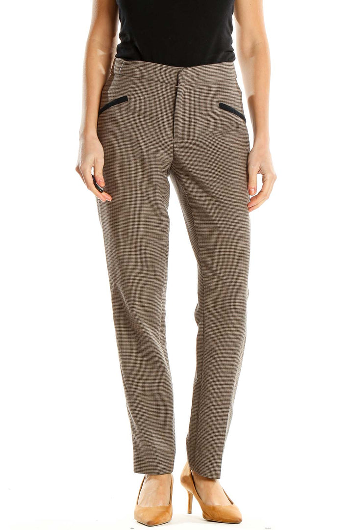 Brown Plaid All Day Wear Trousers