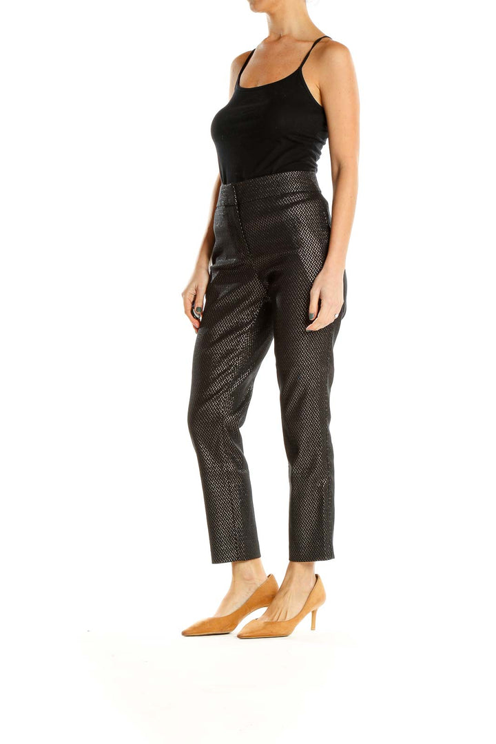 Black Metallic Printed Textured Ankle Length Trousers