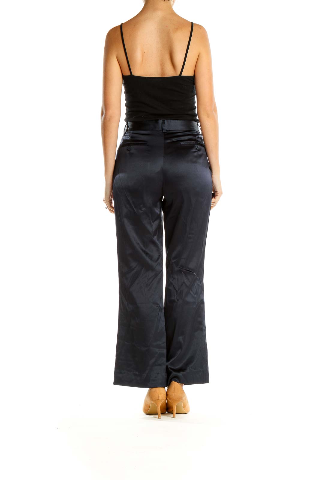 Blue Silk Textured Classic Flare Trousers