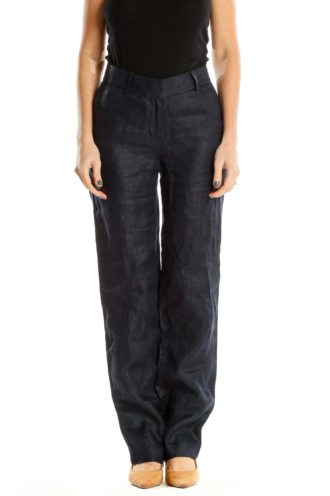 Blue Textured Classic Trousers
