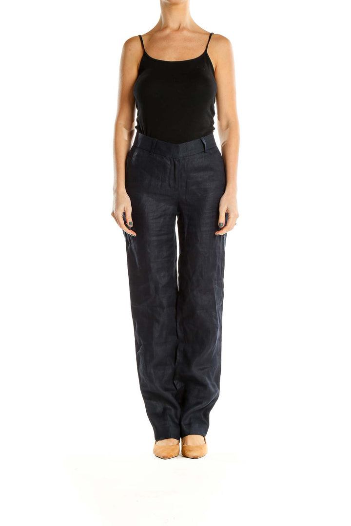 Blue Textured Classic Trousers