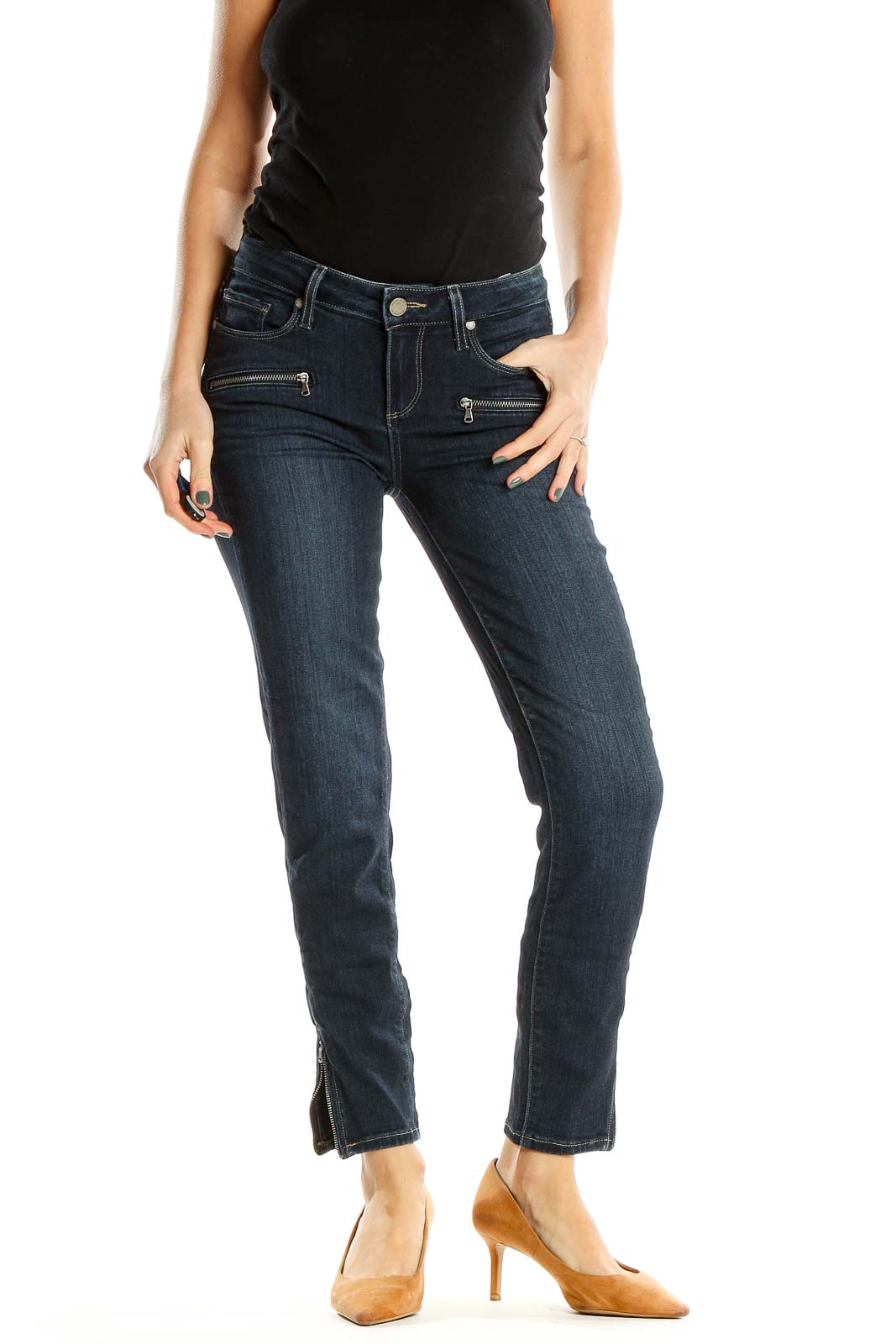 Blue Low Rise Zipper Jeans