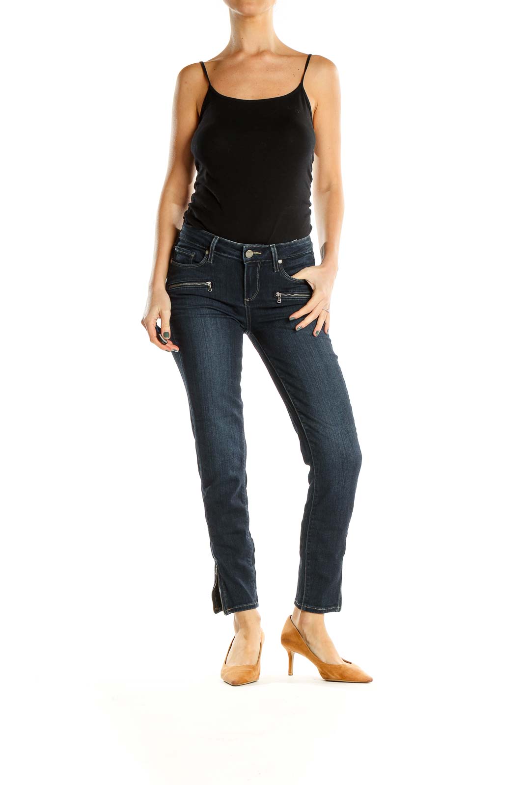 Blue Low Rise Zipper Jeans