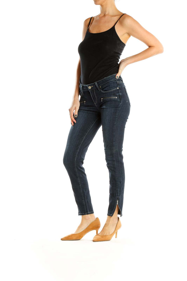 Blue Low Rise Zipper Jeans