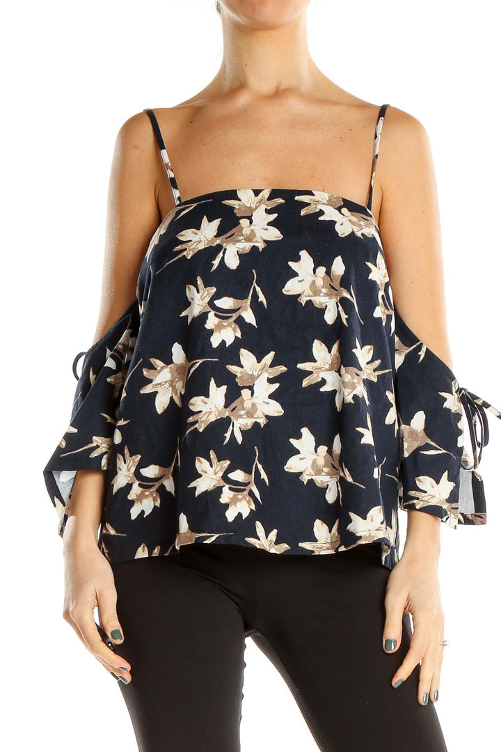 Blue Floral Print Holiday Top