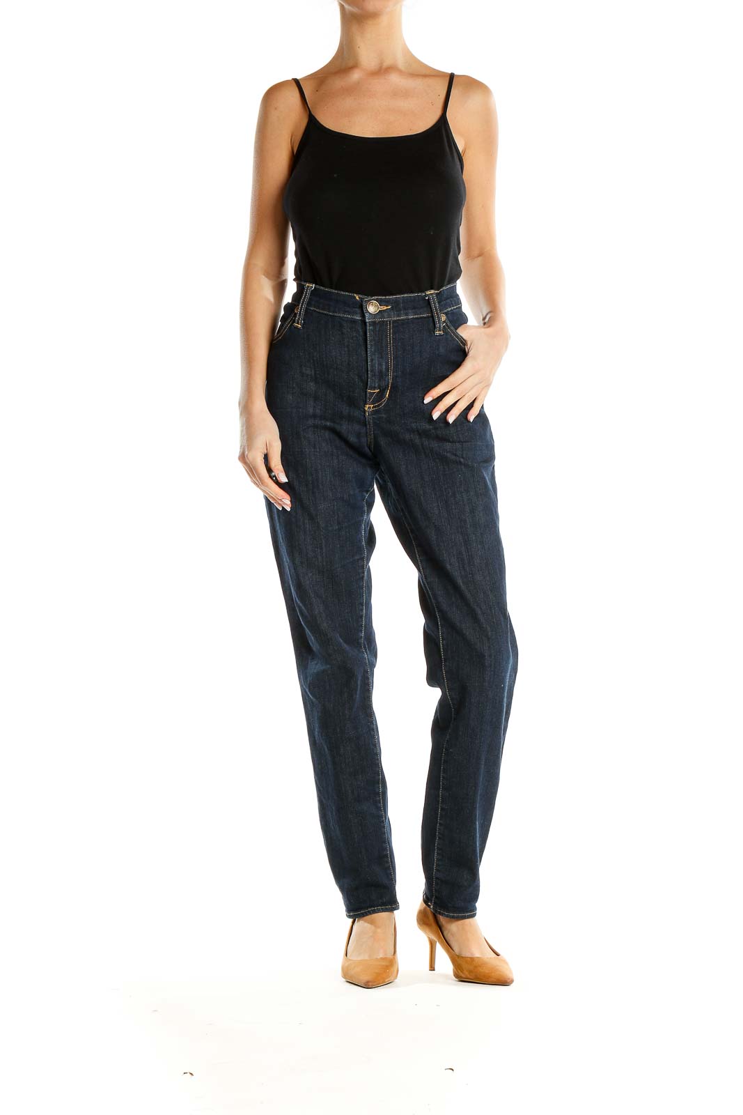 Blue Dark Wash Straight Leg Jeans