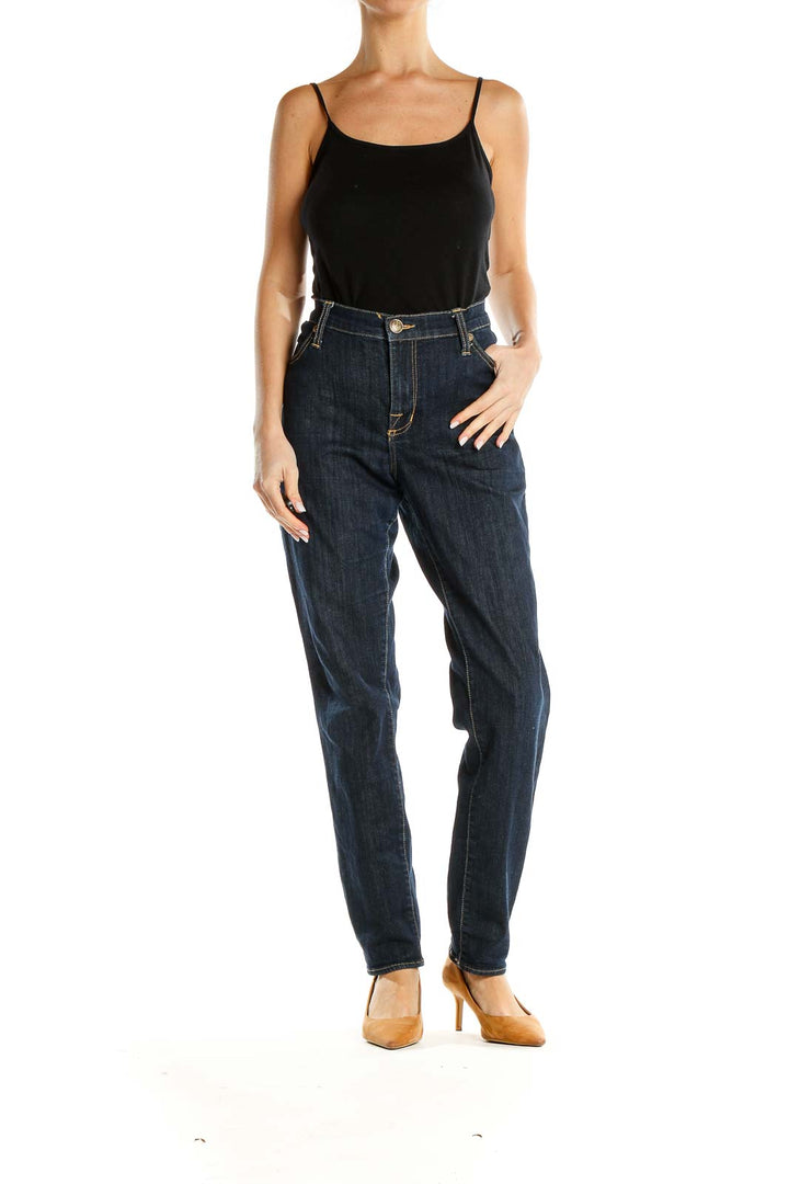 Blue Dark Wash Straight Leg Jeans
