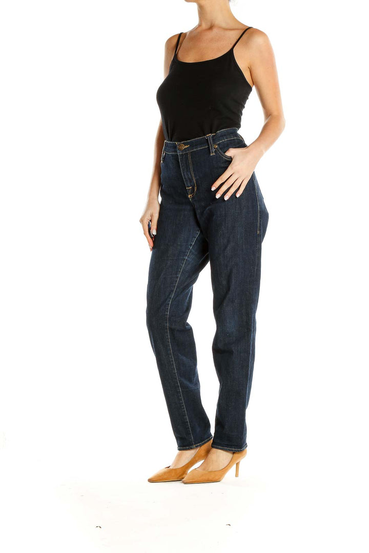 Blue Dark Wash Straight Leg Jeans