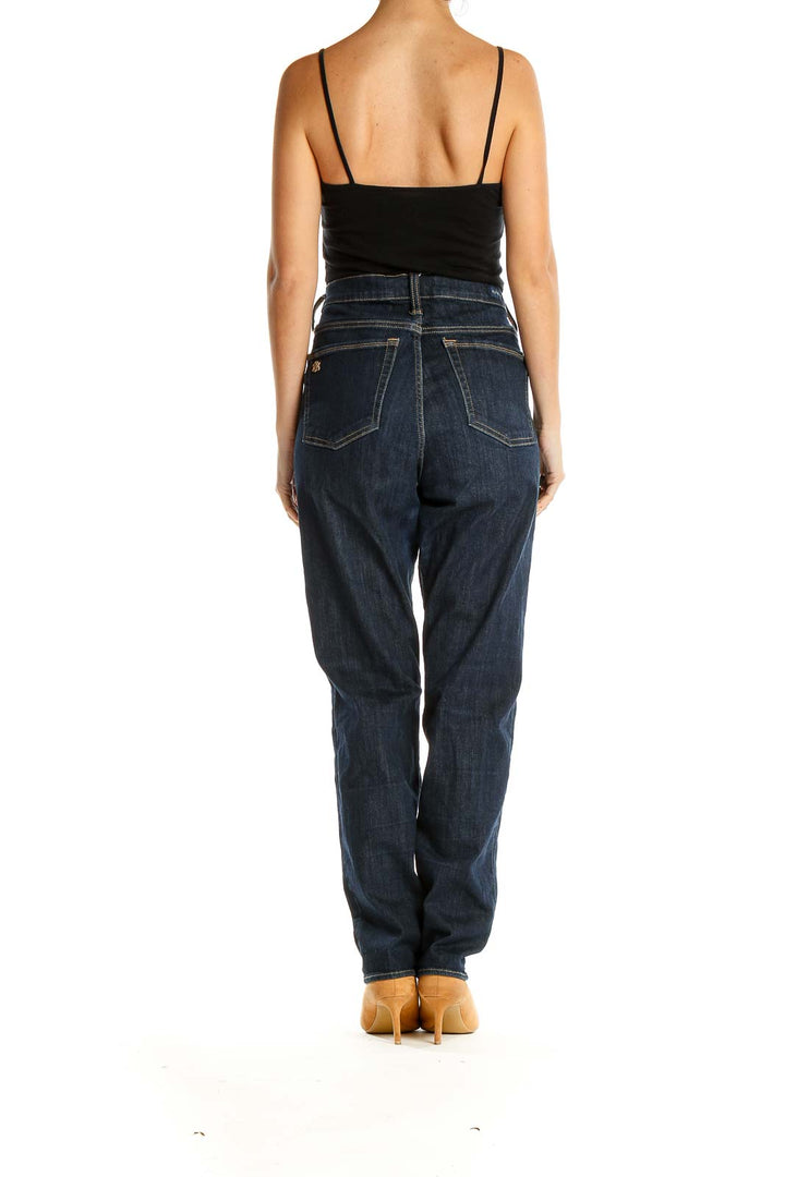 Blue Dark Wash Straight Leg Jeans