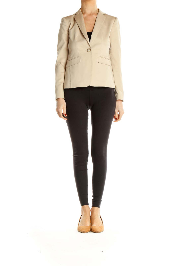 Front view of Ann Taylor beige single-button blazer