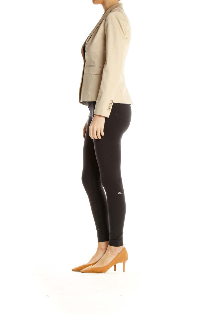 Front view of Ann Taylor beige single-button blazer