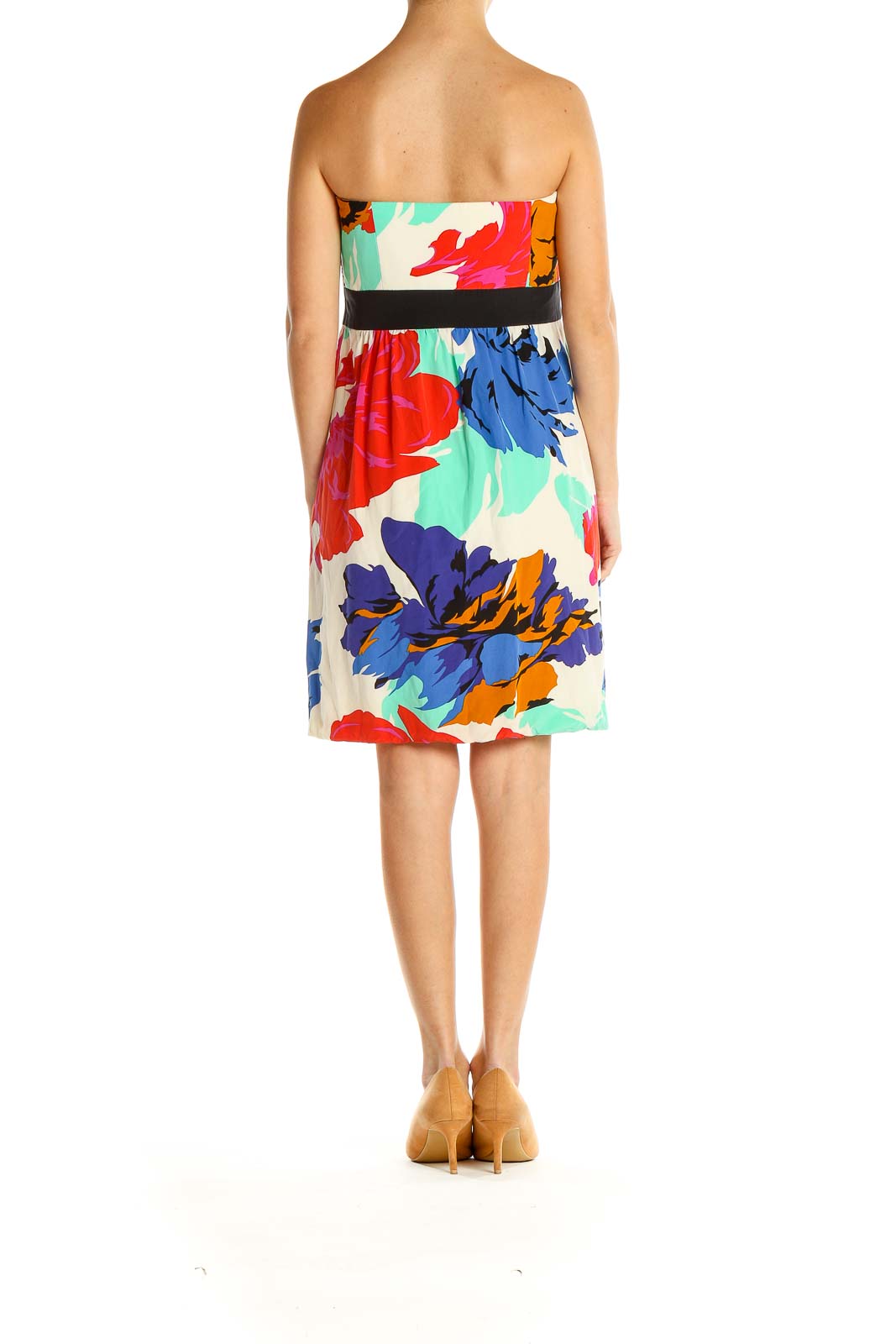 Side view of Tibi New York multicolor floral strapless cocktail dress