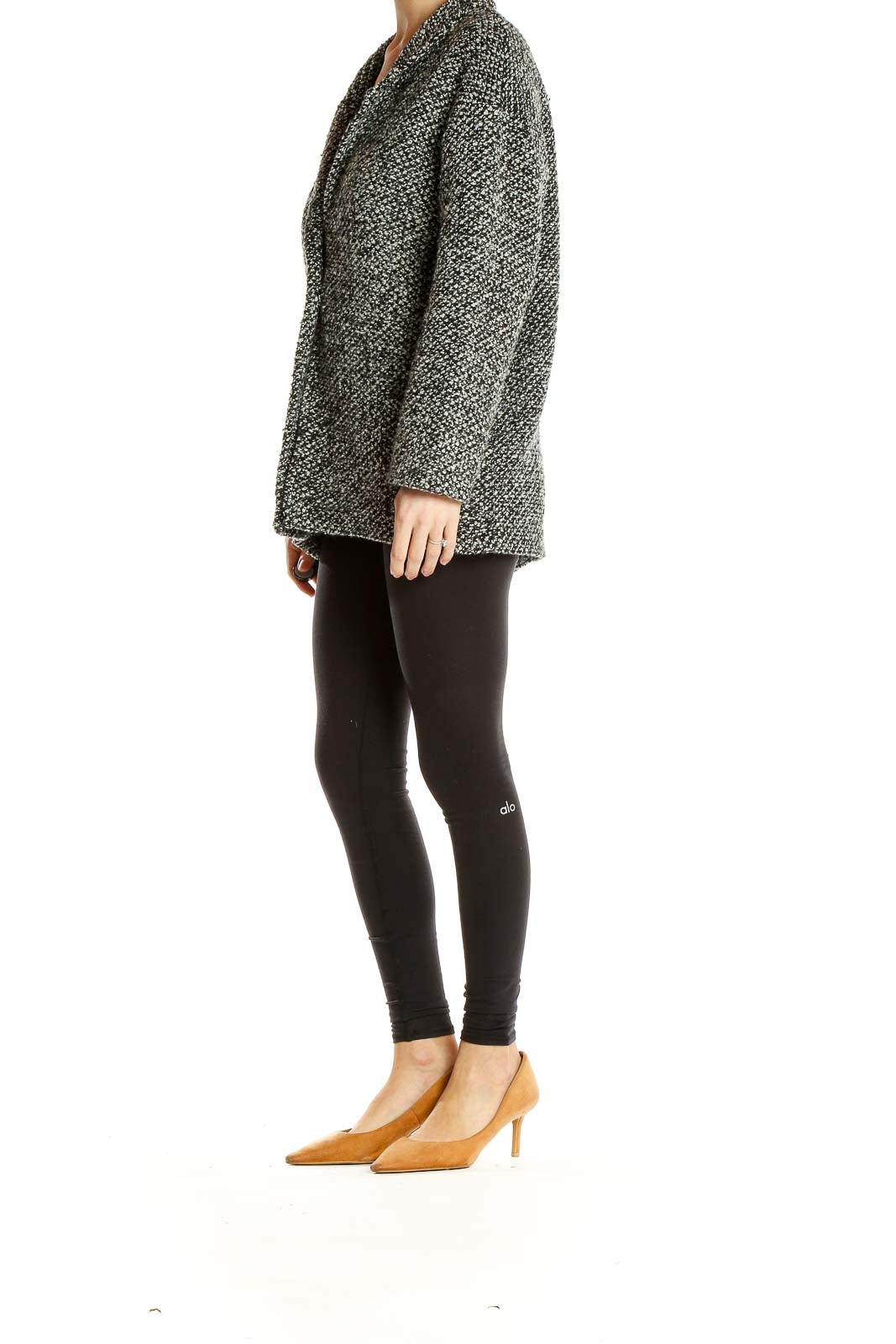 Front view of Pull & Bear gray textured oversized coat