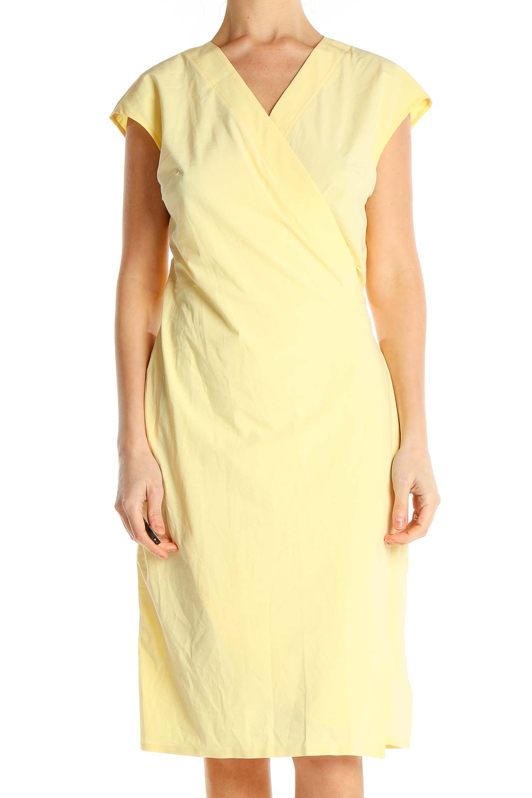 athleta wrap dress Yellow Wrap-Style Midi After Party Wedding Dress Color:black long sleeve dress+appron+hairband lineageindex:311