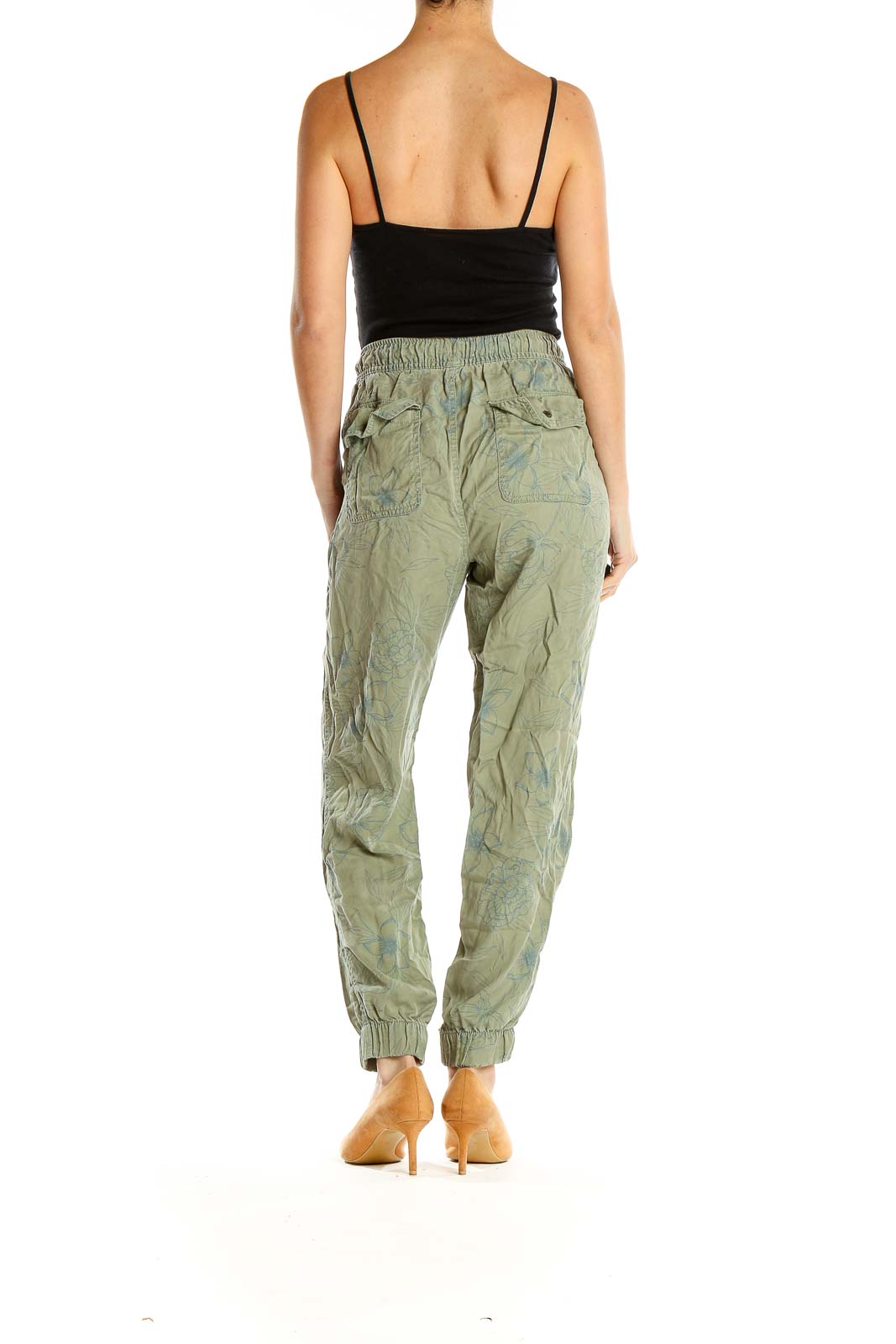 Green Floral Print All Day Wear Drawstring Lyocell Pants