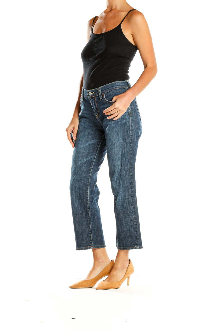 Front view of Lucky Brand straight leg jeans in medium wash denim