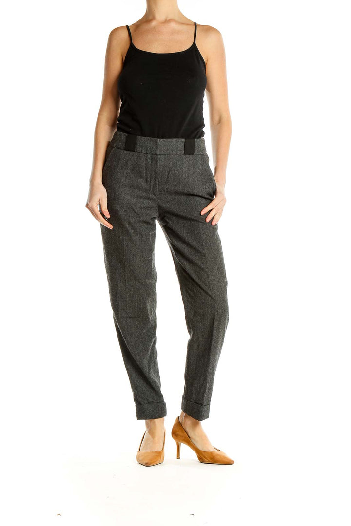 Front view of Karen Millen gray tailored trousers with cuffed hem
