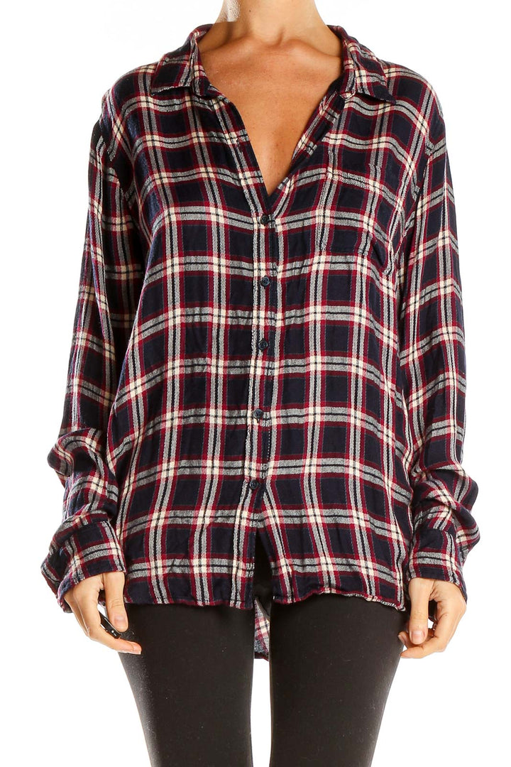 Front view of Lucky Brand black plaid button-down shirt