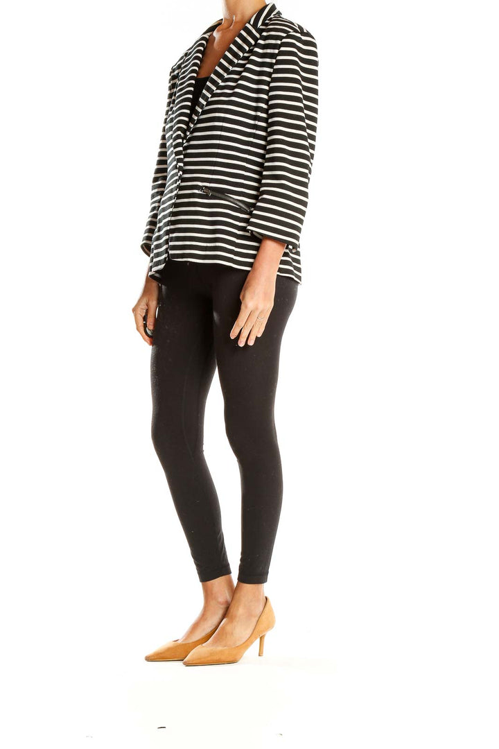 Front view of Black and White Striped Blazer by Christian Siriano New York