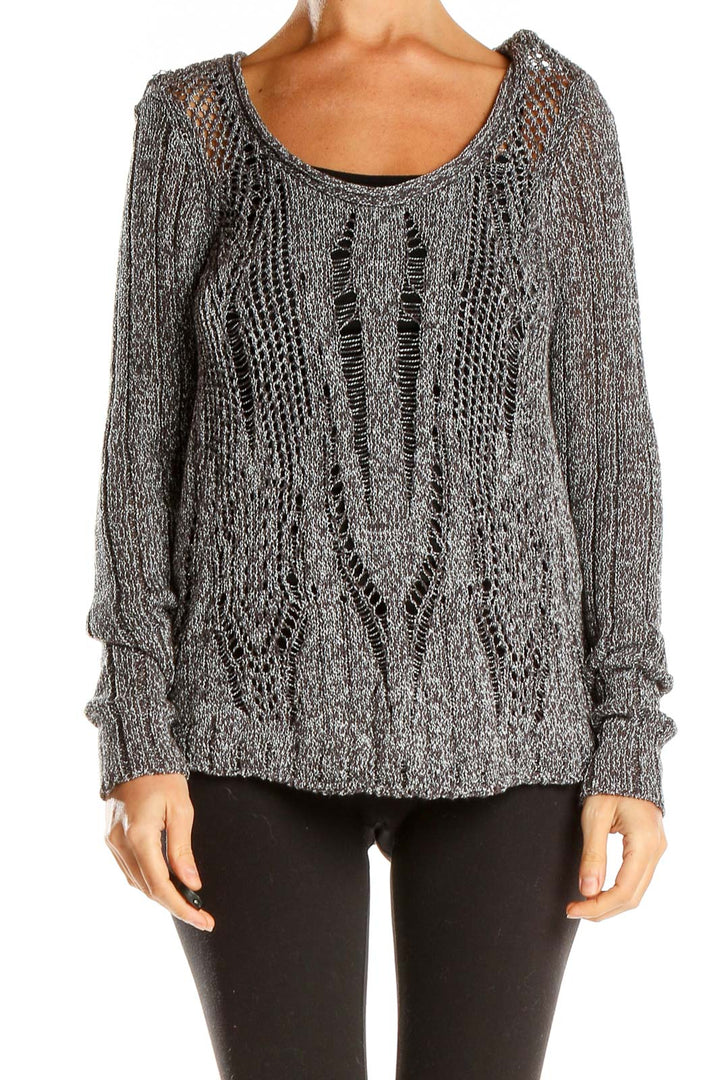Front view of gray open-knit sweater by Simply Vera Vera Wang