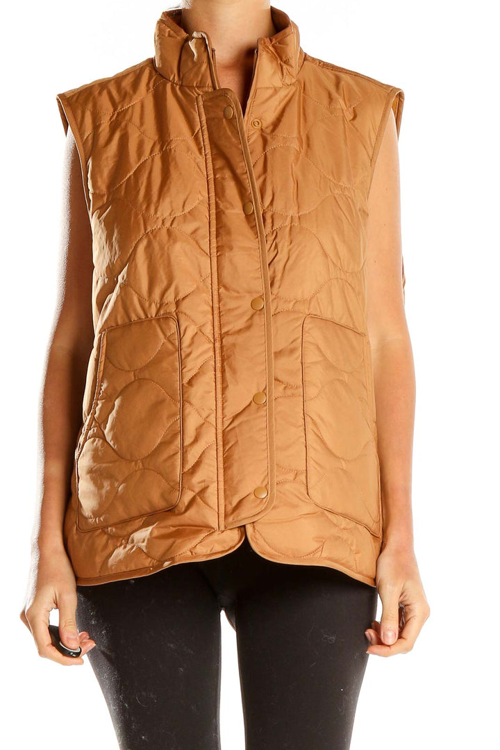 Front view of Croft & Barrow camel quilted puffer vest