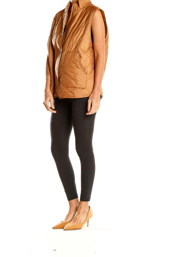Front view of Croft & Barrow camel quilted puffer vest