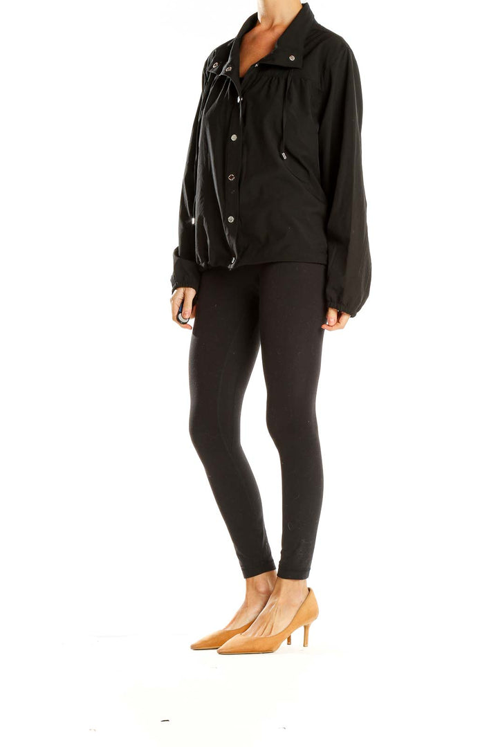 Front view of black Calvin Klein lightweight zip-up jacket