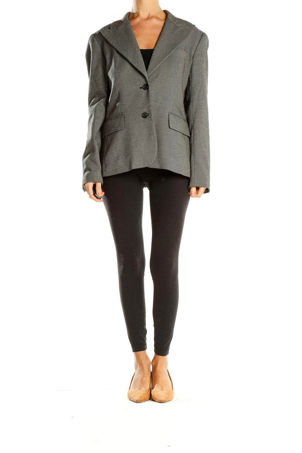 Front view of gray MICHAEL Michael Kors structured blazer