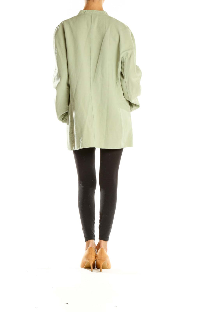 Back view of Giorgio Armani sage green oversized toggle coat on model