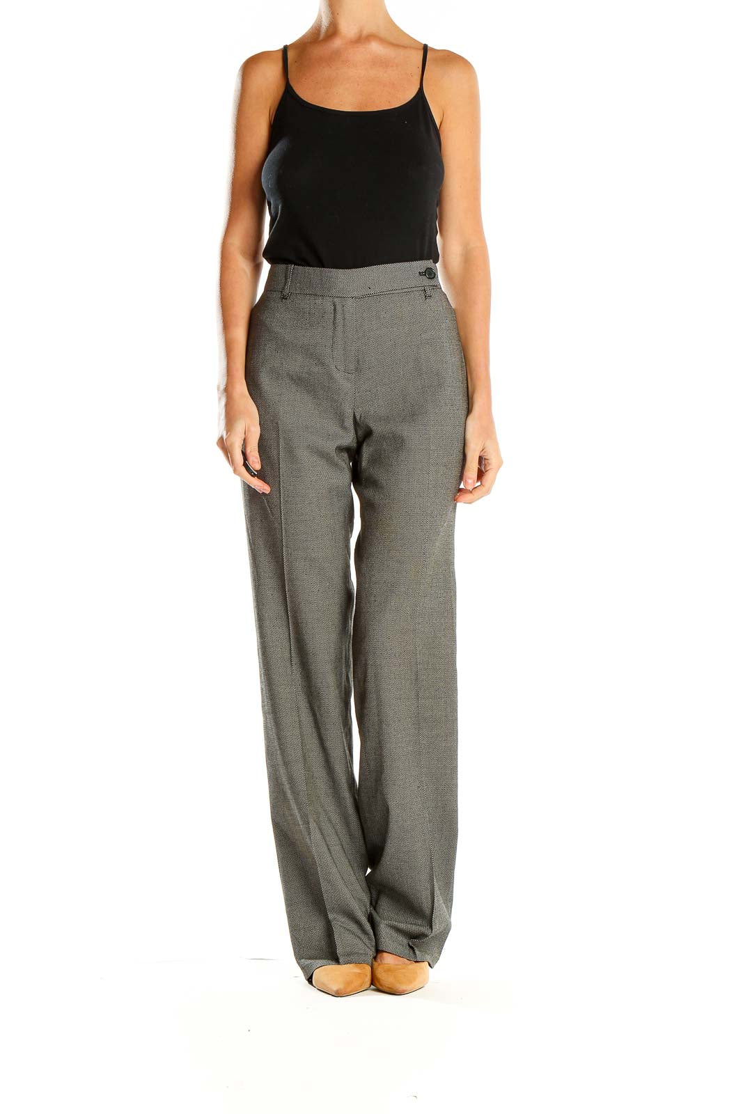 Front view of MICHAEL Michael Kors gray wide-leg dress pants